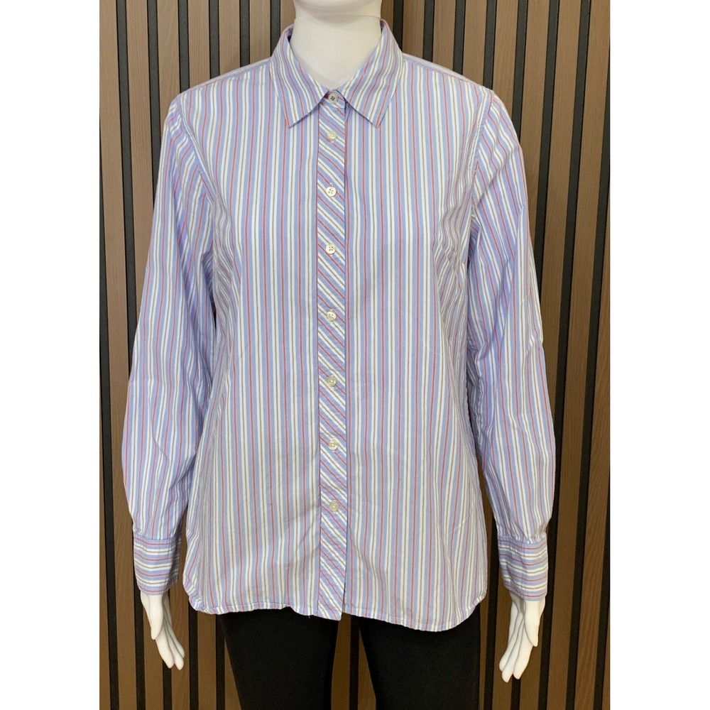 Talbots Women's S Blue Red White Striped Cotton Button Down Shirt Classic